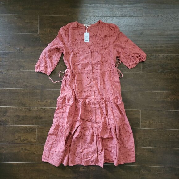 Marine Layer Willow Eyelet Embroidered Midi Dress Womens XS Prairie Cottagecore - Picture 2 of 5